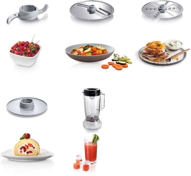 Bosch MCM3201B, Kitchen machine, MultiTalent 3, 800 W, BPA-free, plastic bowl 2.3 l , Double-sided stainless steel disc for cutting and planing, suitable for crushing ice, Dough attachment, black