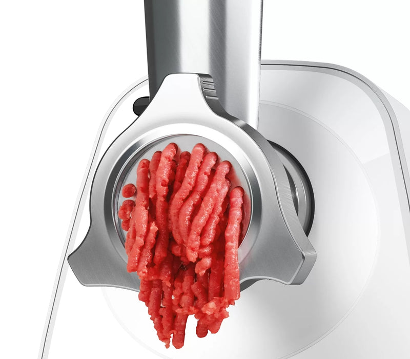 Bosch MFW2510W, Meat mincer, SmartPower Meat mincer from SmartPower range: 1500W, 1,7 kg/min, 2 sieves, 1 sausage horn, no reverse, white
