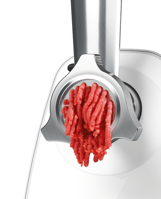 Bosch MFW2520W, Meat mincer, SmartPower Meat mincer from SmartPower range: 1500W, 1,7 kg/min, 2 sieves, 1 sausage horn, kebbe attachment, no reverse, white