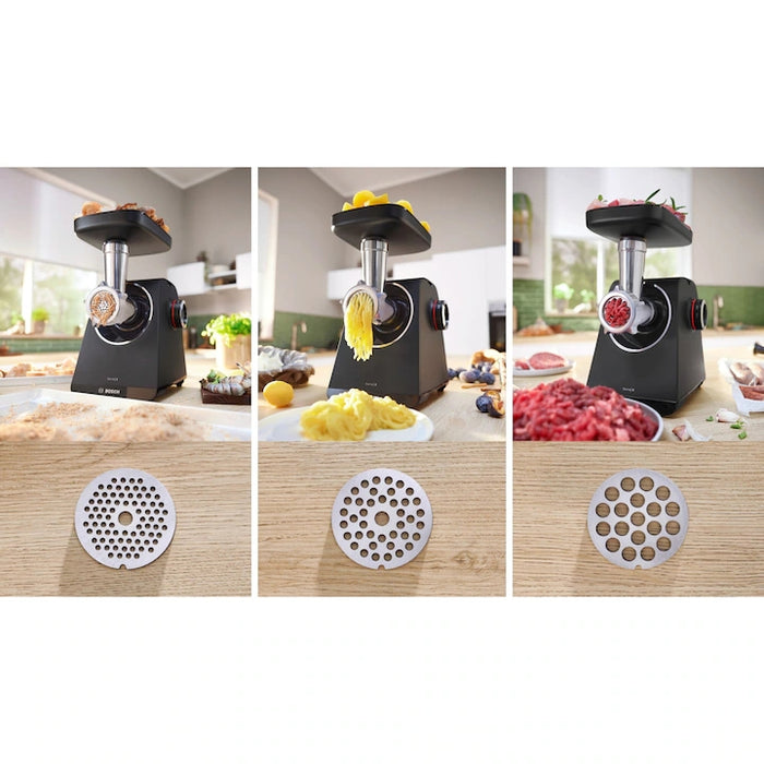 Bosch MFWS440B, Meat mincer - MultiPower 1900 W, Planetary gearbox, 2,5 kg/min, kebbe attachment, sausage attachment, reverse function, Black