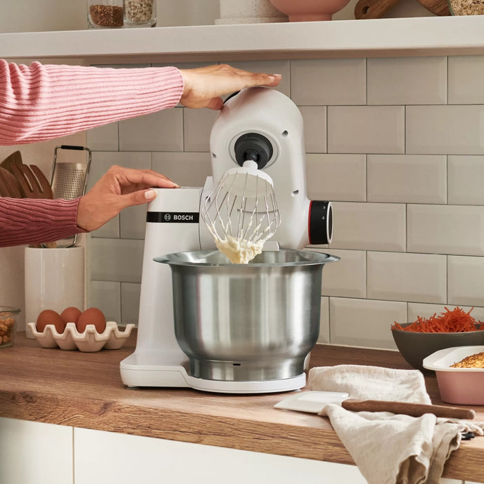Bosch MUMS2EW40, Kitchen machine, MUM Serie 2, 700 W, add. Meat mincer, Plastic blender, Citrus press, White