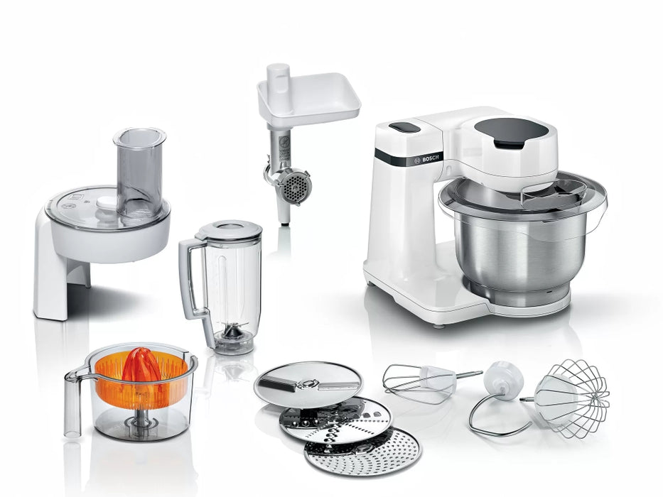 Bosch MUMS2EW40, Kitchen machine, MUM Serie 2, 700 W, add. Meat mincer, Plastic blender, Citrus press, White