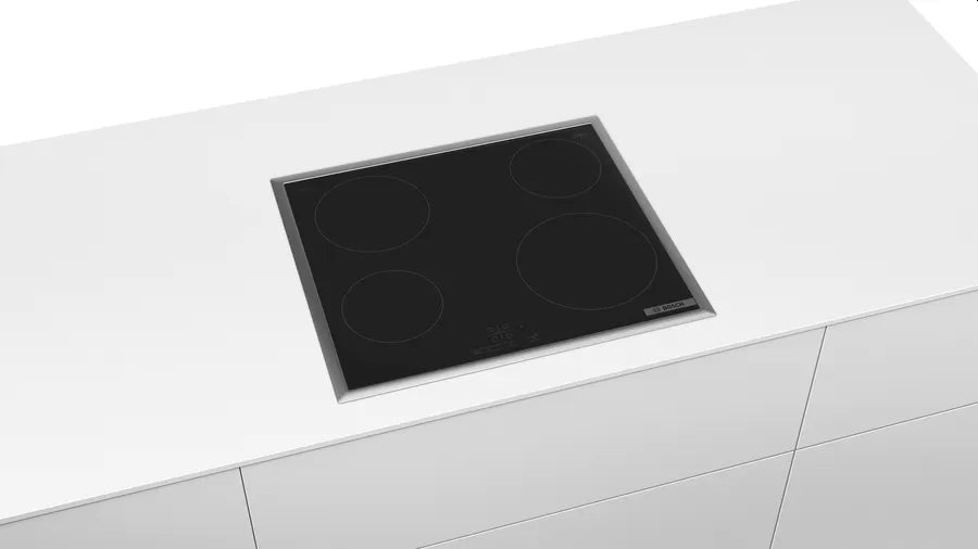 Bosch PKE645BB2E, SER4, Electric cooktop, 60 cm, Glass-ceramic hob, 4 zones,  Black, surface mount with frame