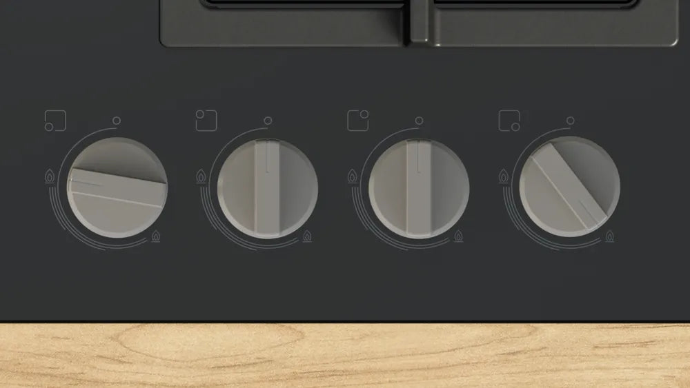 Bosch PNN6B6K40, SER4, Gas hob, 4 zones, 9 power levels, FlameSelect new, Easy cleaning, metal knobs, black, 60cm