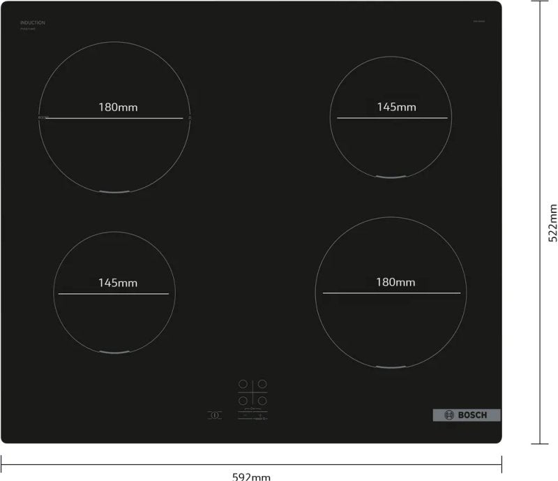 Bosch PUG611AA5E SER2, Induction hob, 60 cm, 4 zones, surface mount without frame, Black