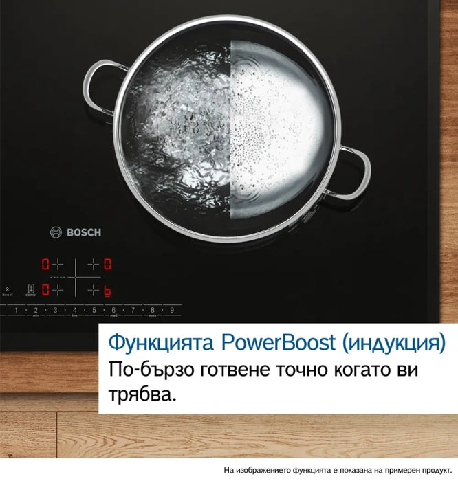 Bosch PVW81CHB1E, SER8, Induction electric cooktop, 5 zones (1 CombiZone + 3, 24cm ring), DirectSelect, PanBoost, frameless, 7,4 kW, 80cm, HC, Matt Black