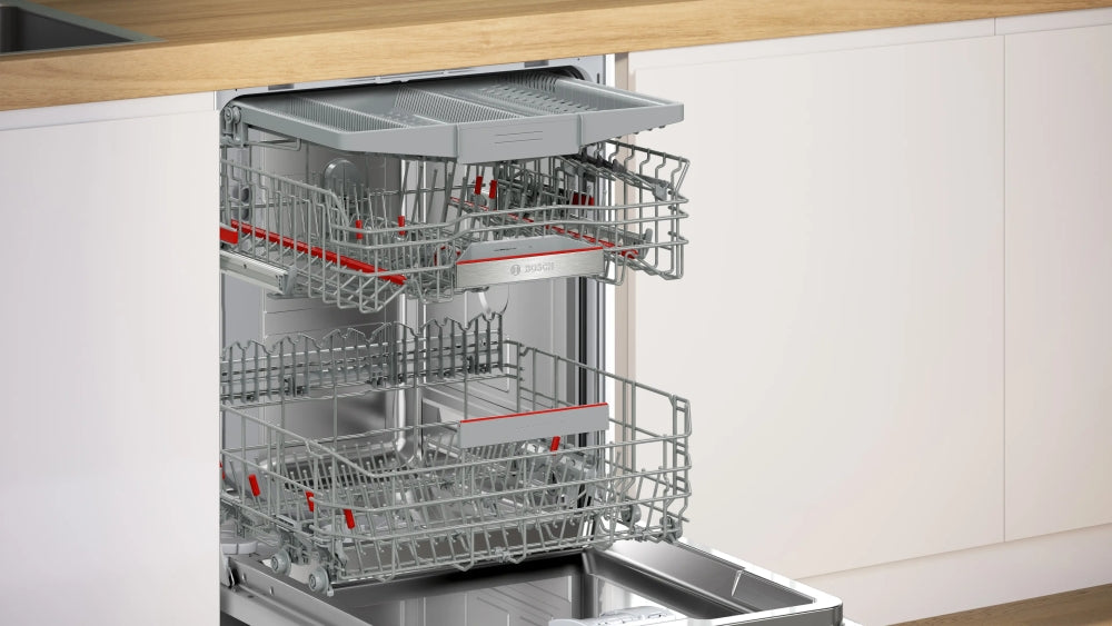 Bosch SMD6ECX21E, SER6, Dishwasher fully integrated, A, EfficientDry, 9,0l, 14ps, 7p/5o, 42dB(B), Silence 41dB, 3rd drawer, OpenAssist, display, Extra Clean Zone, TimeLight, HC