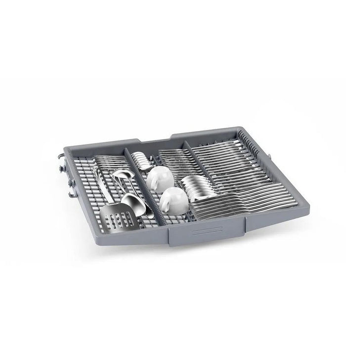 Bosch SMS46KW02E, SER4, Free-standing dishwasher, E, Polinox, 9,5l, 13ps, 6p/4o, 46dB(C), 3rd drawer, Rackmatic, white, w/o HC