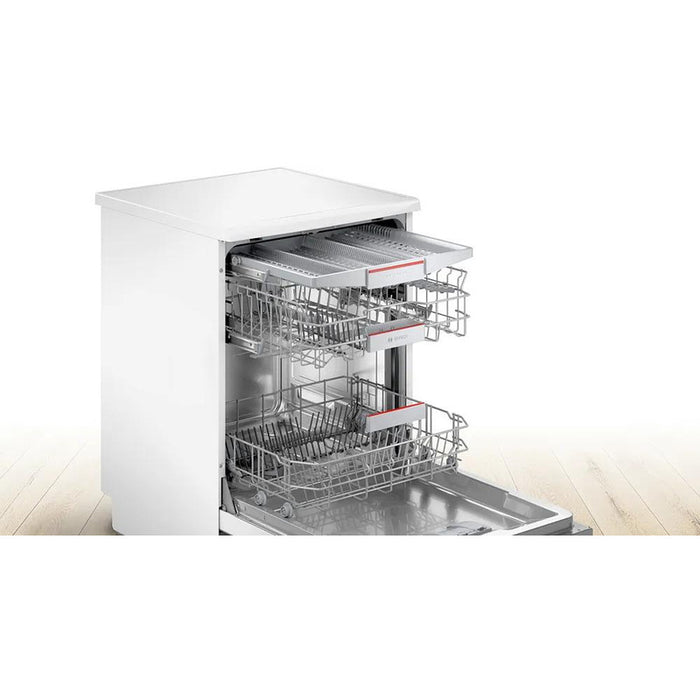 Bosch SMS4EMW06E SER4 Free-standing dishwasher, B, EcoDrying, 9,0l, 14ps, 6p/5o, 42dB(B), Silence 41dB, 3rd drawer, Rackmatic, white, HC