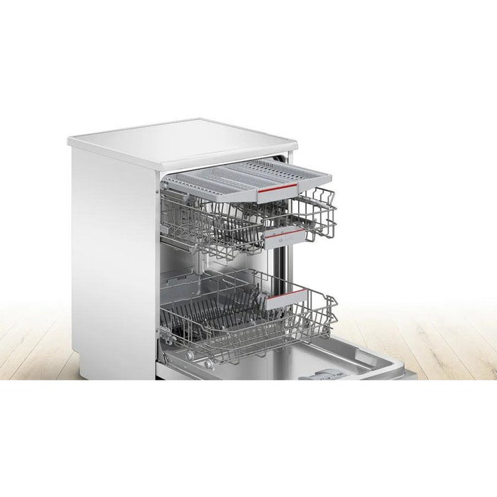 Bosch SMS4EVW08E, SER4, Free-standing dishwasher, B, EfficientDry, Polinox, 9,0l, 14ps, 6p/5o, 44dB(B), Silence 43dB, 3rd drawer, Rackmatic, white, HC