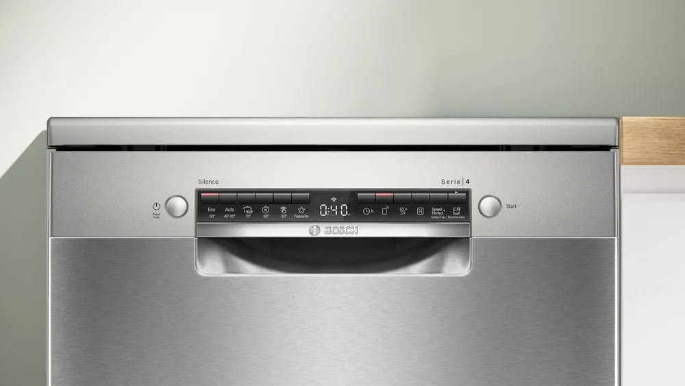 Bosch SMS4HVI21E, SER4, Free-standing dishwasher, C, Polinox, 9,0l, 14ps, 6p/5o, 46dB(C), Silence 45dB, 3rd drawer, Rackmatic, inox, HC