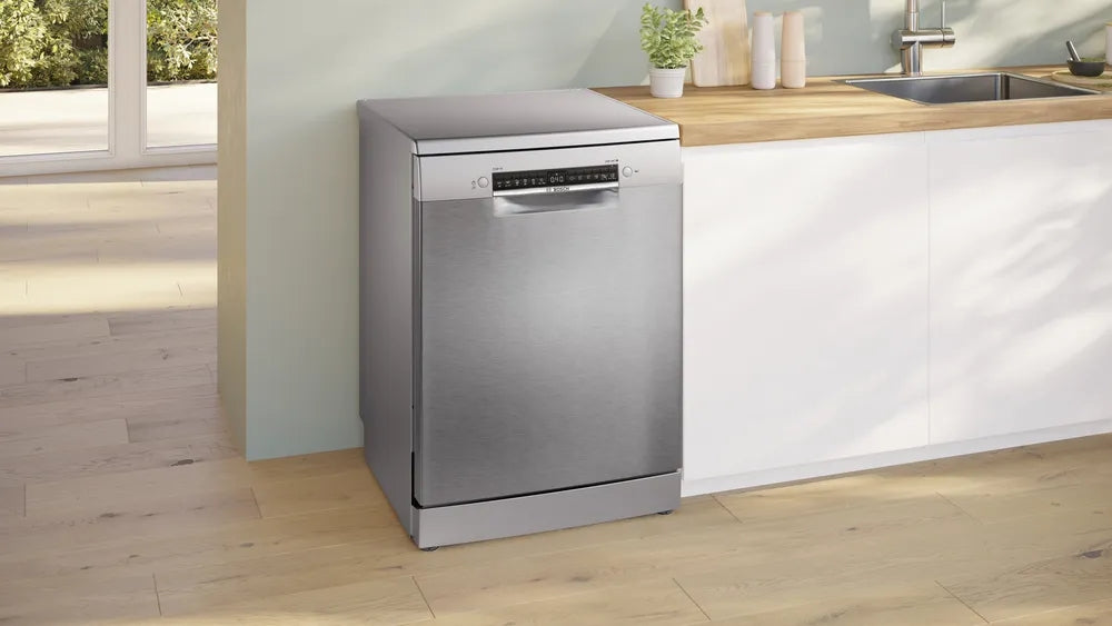 Bosch SMS4HVI21E, SER4, Free-standing dishwasher, C, Polinox, 9,0l, 14ps, 6p/5o, 46dB(C), Silence 45dB, 3rd drawer, Rackmatic, inox, HC