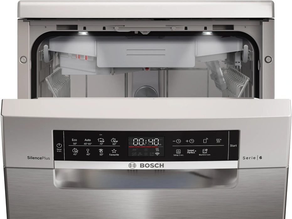 Bosch SPS6EMI21E, SER6, Free-standing dishwasher 45cm, B, EfficientDry, 8,7l, 10ps, 8p/5o, 43dB(B), Silence 43dB, 3rd drawer, inox, interior light, HC