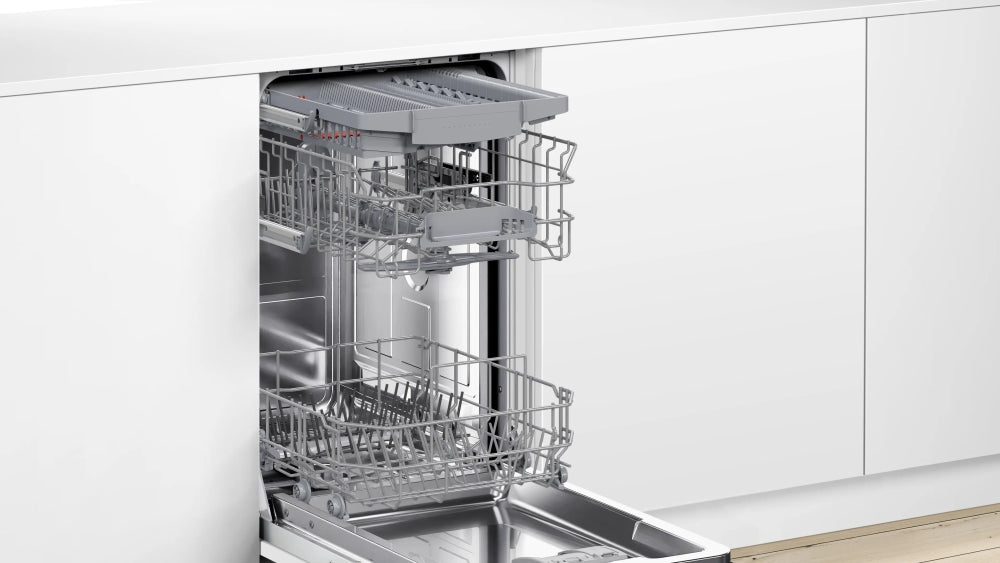 Bosch SPV2HMX02E, SER2, Dishwasher fully integrated 45cm, D, 8,9l, 10ps, 5p/4o, 46dB(C), 3rd Vario drawer, Auto program, Rackmatic, HC