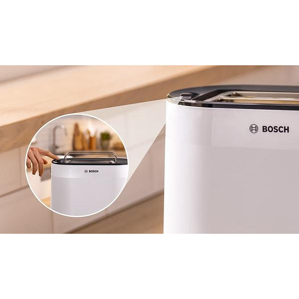 Bosch TAT2M121, MyMoment Compact toaster, 950 W, Auto power off, Defrost and reheat setting, Integrated warming grid, High lift, White