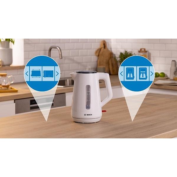 Bosch TWK1M121, MyMoment Plastic Kettle, 2400 W, 1.7 l, Cup indicator, Limescale filter, Triple safety function, White