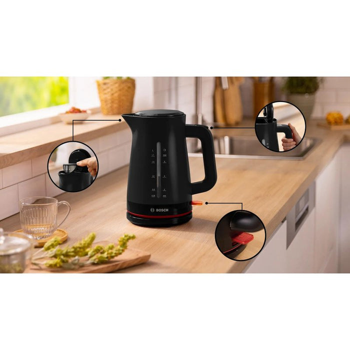 Bosch TWK3M123, MyMoment Plastic Kettle, 2400 W, 1.7 l, Cup indicator, Limescale filter, Triple safety function, Black
