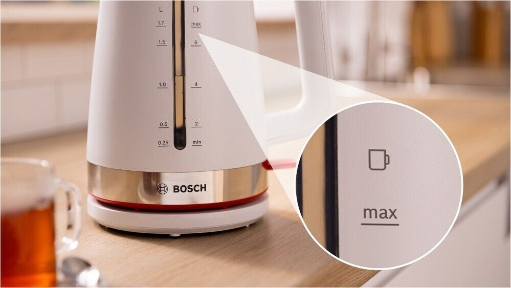 Bosch TWK4M221, MyMoment Plastic Kettle, 2400 W, 1.7 l, Interior light, Cup indicator, Limescale filter, Triple safety function, White