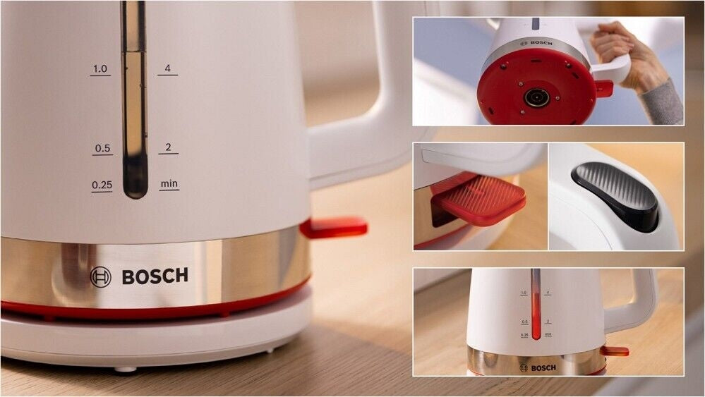 Bosch TWK4M221, MyMoment Plastic Kettle, 2400 W, 1.7 l, Interior light, Cup indicator, Limescale filter, Triple safety function, White
