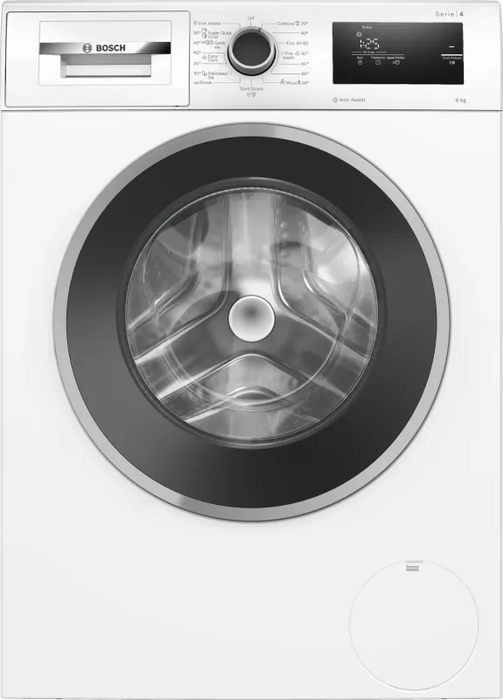 Bosch WAN2806NBY, SER4, Washing machine 8kg, A, 1400rpm, 51/72dB(A), Iron Assist, waveDrum 65l, 4 options, silver-blackgrey door