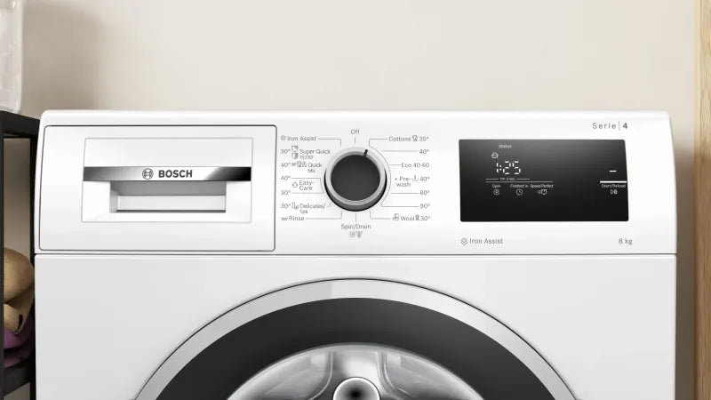 Bosch WAN2806NBY, SER4, Washing machine 8kg, A, 1400rpm, 51/72dB(A), Iron Assist, waveDrum 65l, 4 options, silver-blackgrey door