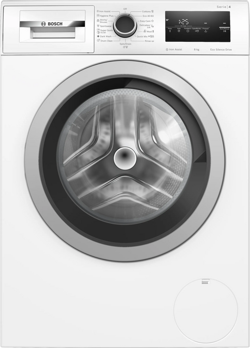 Bosch WAN28164BY SER4 Washing machine 8kg, A, 1400rpm, 51/72dB(A), Iron Assist, waveDrum 65l, 6 options, Sportswear, silver-blackgrey door