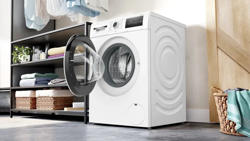 Bosch WAN2826SBY, SER4, Washing machine 8kg, A, 1400rpm, 51/72dB(A), Iron Assist, waveDrum 65l, 7 options, Rinse Plus, white-blackgrey door