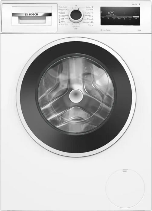 Bosch WAN2826SBY, SER4, Washing machine 8kg, A, 1400rpm, 51/72dB(A), Iron Assist, waveDrum 65l, 7 options, Rinse Plus, white-blackgrey door