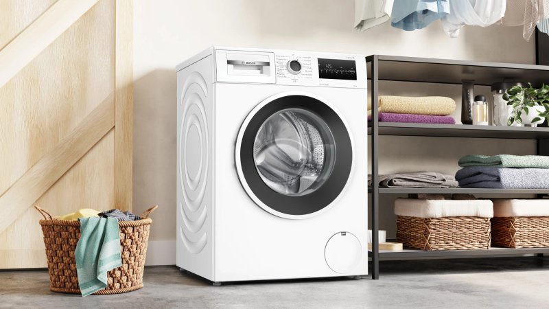 Bosch WAN2826SBY, SER4, Washing machine 8kg, A, 1400rpm, 51/72dB(A), Iron Assist, waveDrum 65l, 7 options, Rinse Plus, white-blackgrey door