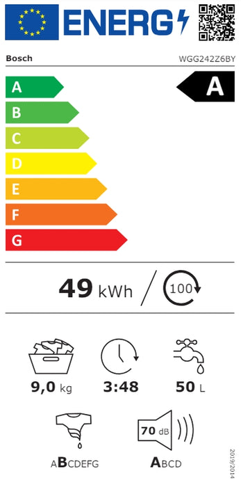 Washing machine BOSCH WGG242Z6BY, Aqua Stop, 9 kg, 1200 rpm