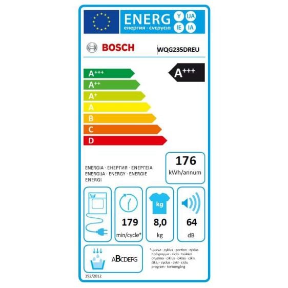 Dryer BOSCH WQG235DREU, 8 kg, Heat pump, SelfCleaning, C