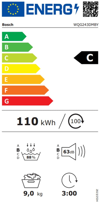 Dryer BOSCH WQG243DMBY, 9 kg, Heat pump, Auto Dry