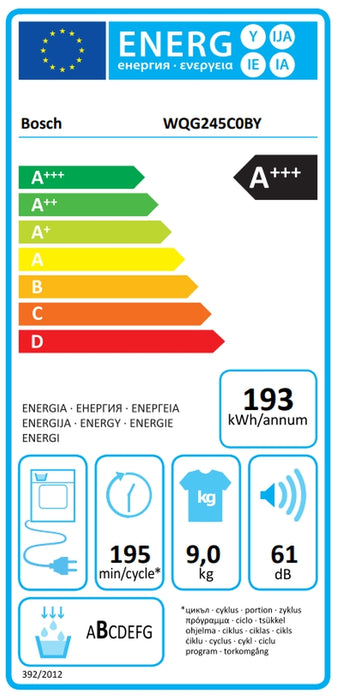 Tumble dryer BOSCH WQG245C0BY CONDENSING WITH HEAT PUMP, 9.0 kg