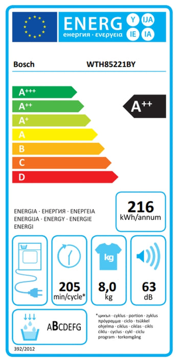 Dryer BOSCH WTH85221BY, 8 kg, Heat pump