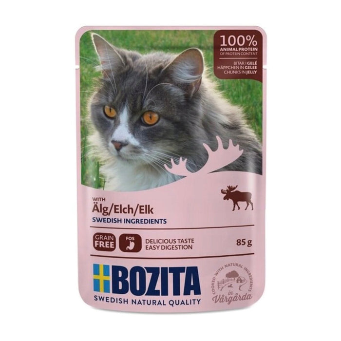 BOZITA Meat chunks in jelly with moose – wet cat food – 85g