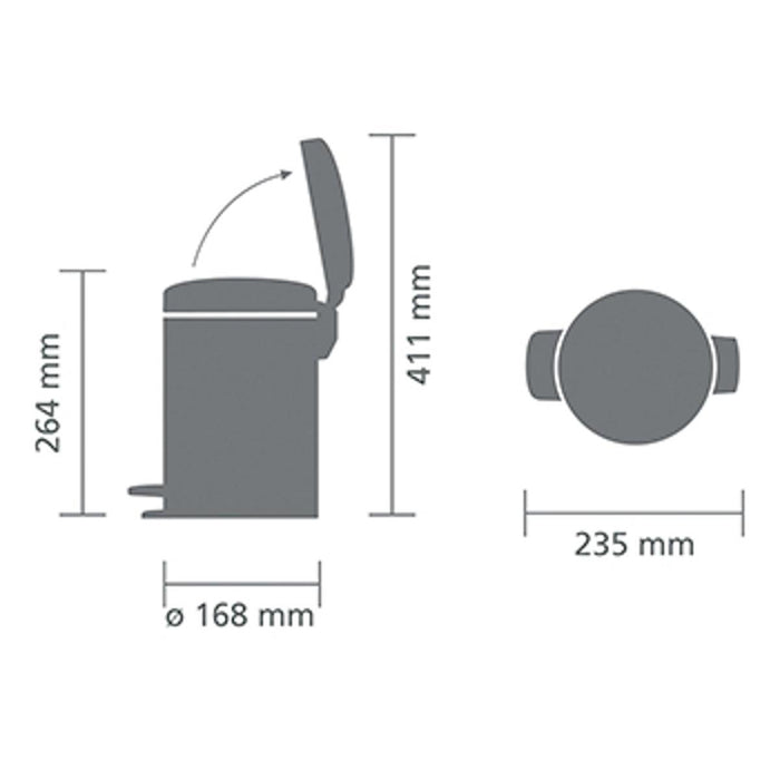 BRABANTIA NEWICON PEDAL BIN 3L BLACK
