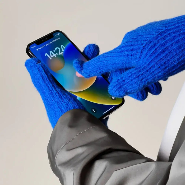 Braided telephone gloves with cutouts for fingers - blue - Cycling gloves<<<HurtelXML