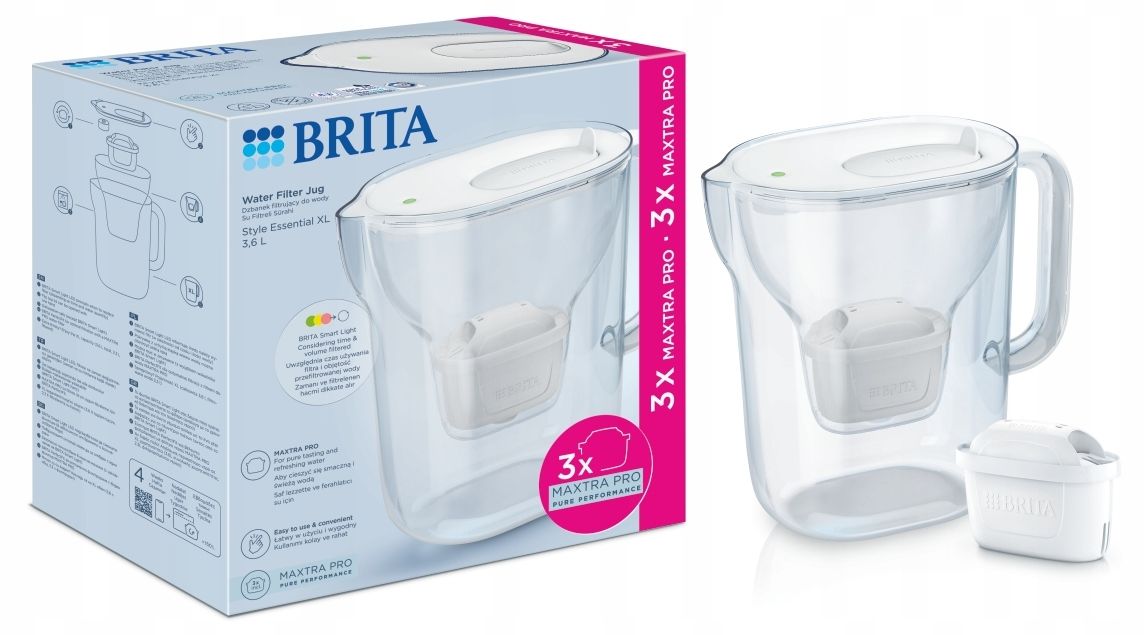 BRITA Style ESSENTIAL XL white filter jug + 3 x MX Pro Pure Performance filter