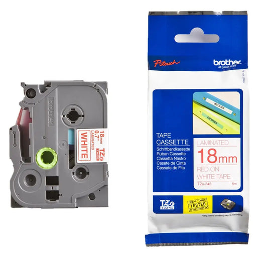 Brother TZe-242 Tape Red on White Laminated 18mm 8m - Eco - Консумативи за етикетни принтери<<<BROTHER