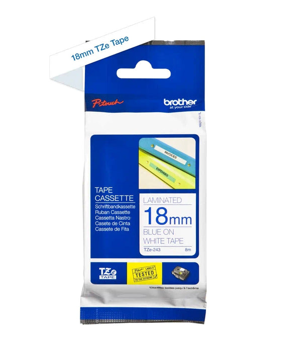 Brother TZe-243 Tape Blue on White Laminated 18mm 8m - Eco - Консумативи за етикетни принтери<<<BROTHER