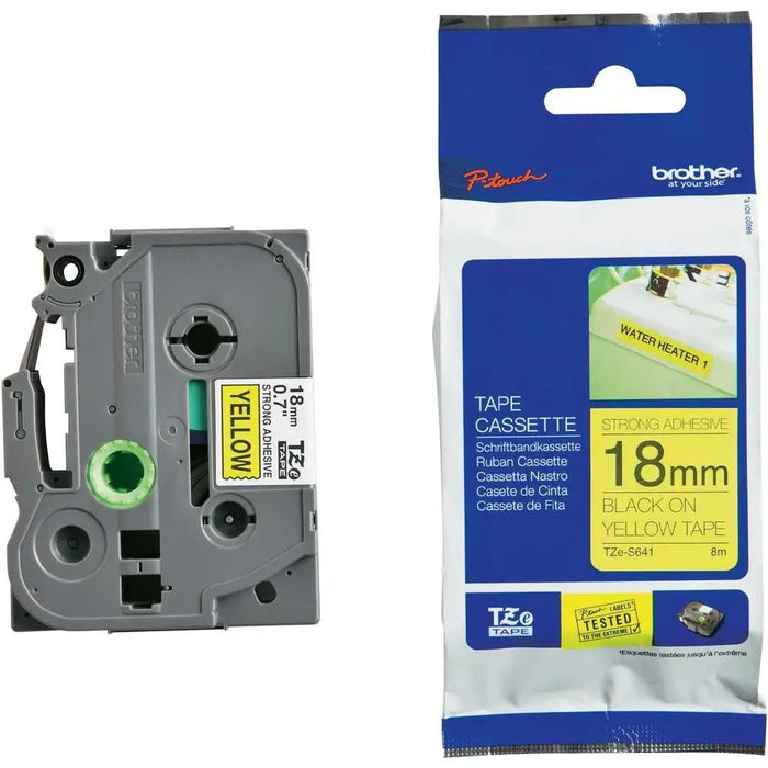 Brother TZe-S641 Tape Black on Yellow Strong Adhesive 18mm 8 m - Eco - Консумативи за етикетни принтери<<<BROTHER