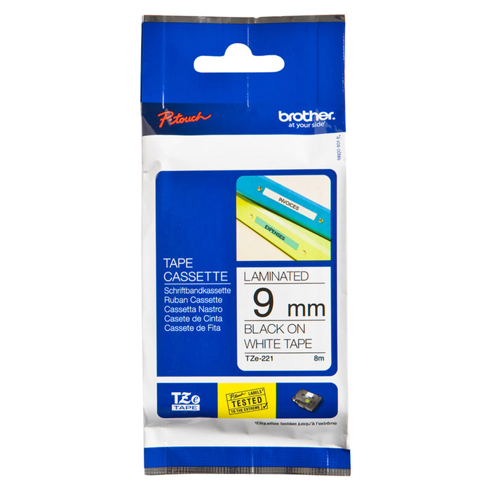 LAMINATED TAPE 9MM WHITE 8M BROTHER TZE-221