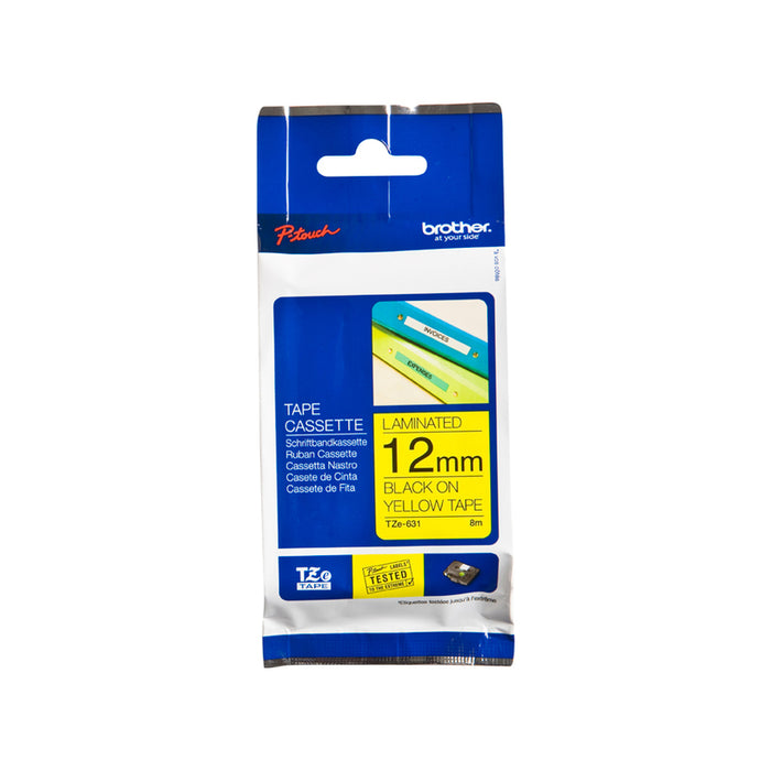 LAMINATED TAPE 12MM YELLOW 8M BROTHER TZE-631