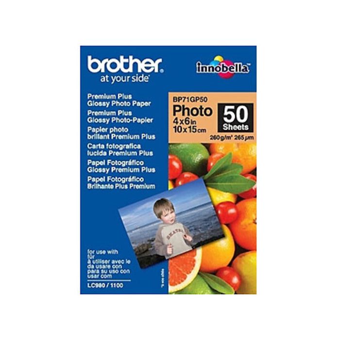 Brother BP71GP50 Premium Plus Glossy Photo Paper, A6 (4x6"), 50 Sheets