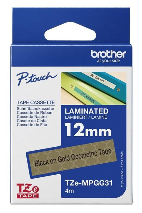 BROTHER TZe-MPGG31 black on gold geometric 4m long