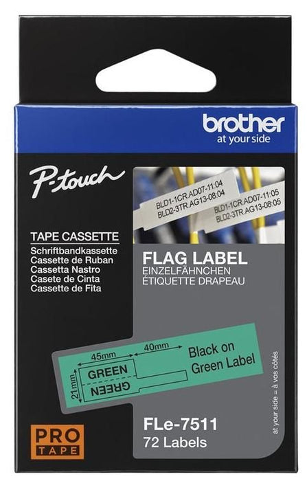 BROTHER FLe-7511 21MMX45MM Black on White Flag Tape for P-touch D800W P900W P950NW