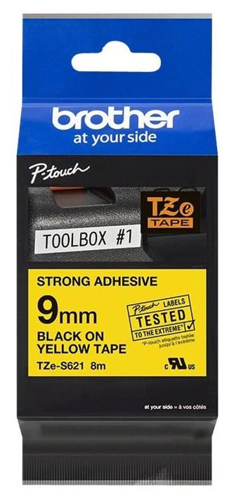 BROTHER P-Touch TZE-S621 black on yellow 9mm extra gluey