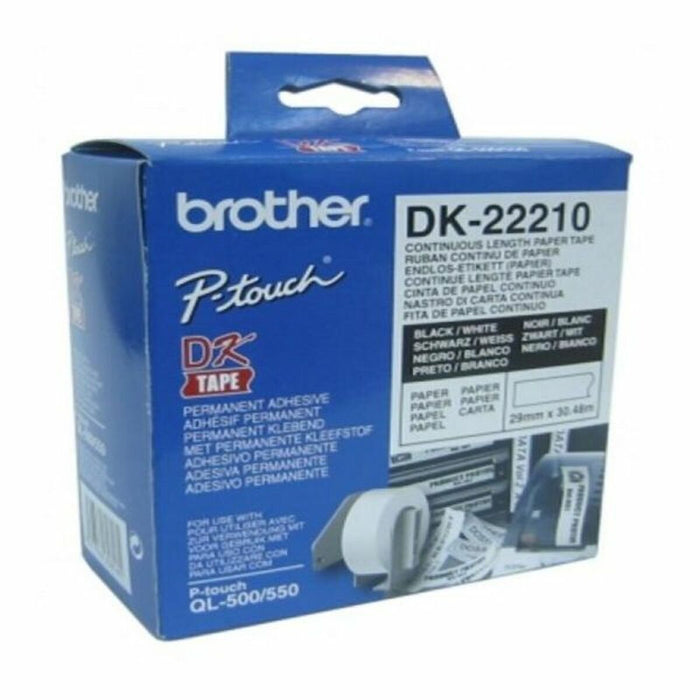 Brother DK-22210 Roll White Continuous Length Paper Tape 29mmx30.48M (Black on White)