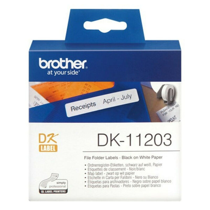 Brother DK-11203 File Folder Labels, 17mm x 87mm, 300 labels per roll, Black on White