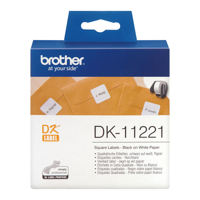 Brother DK-11221 Square Paper Labels, 23mmx23mm, 1000 labels per roll (Black on White)